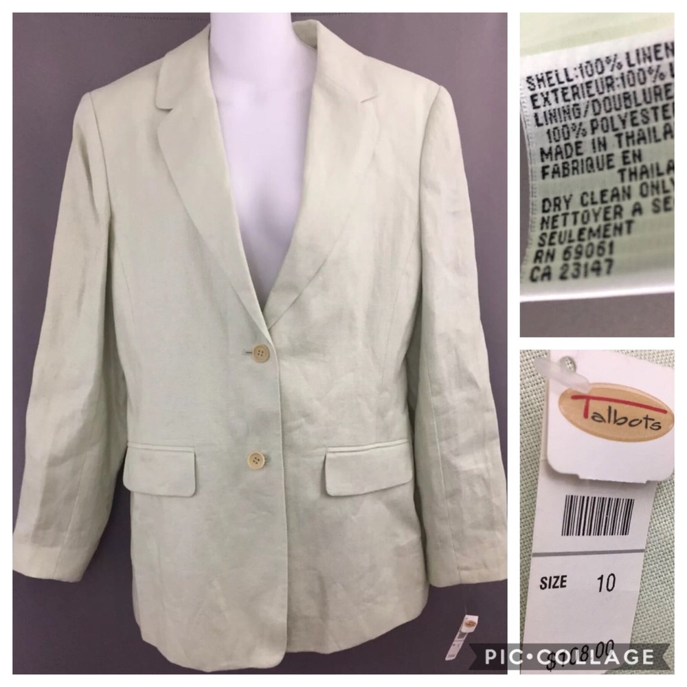 Talbots Blazer Green Linen Sz 10 Suit Jacket